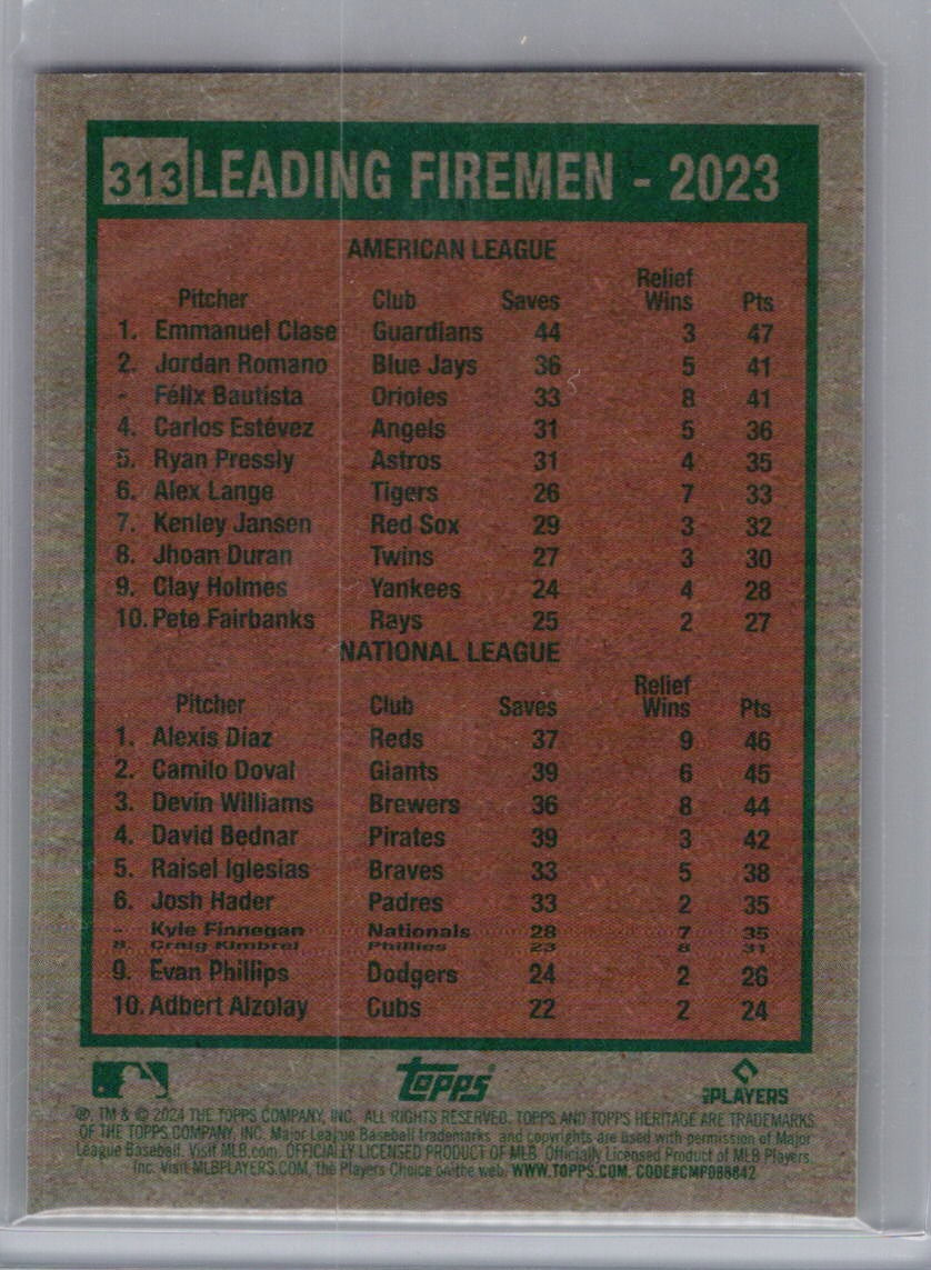 2024 Topps Heritage #313 Leading Firemen - 2023 (Emmanuel C. / David B.) #/699