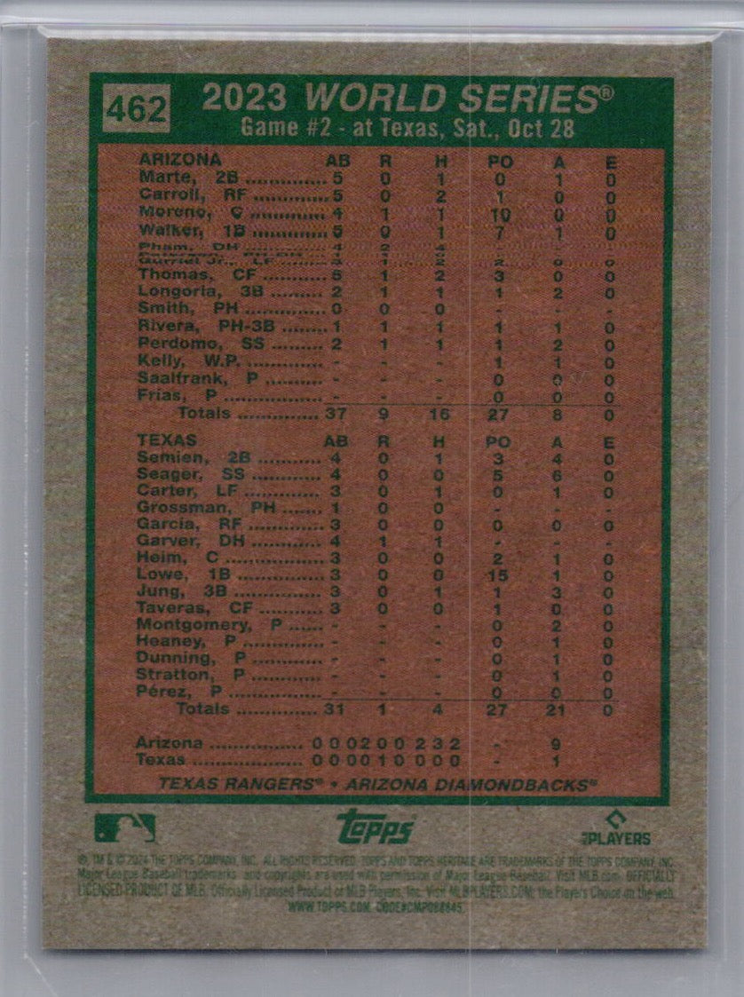 2024 Topps Heritage #462 World Series 2023: Game Chrome Purple Refractor Arizona Diamondbacks