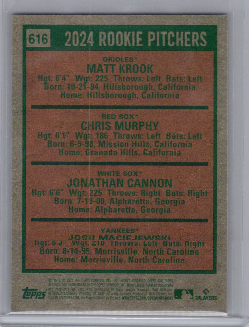 2024 Topps Heritage #616 2024 Rookie Pitchers Chrome Purple