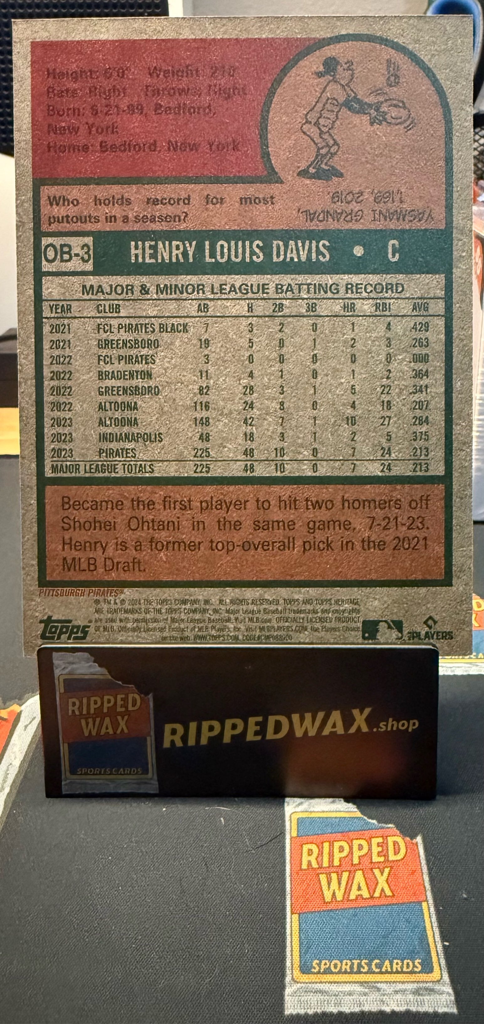 2024 Topps Heritage #OB-3 Henry Davis Oversized 1975 Topps Box Loaders