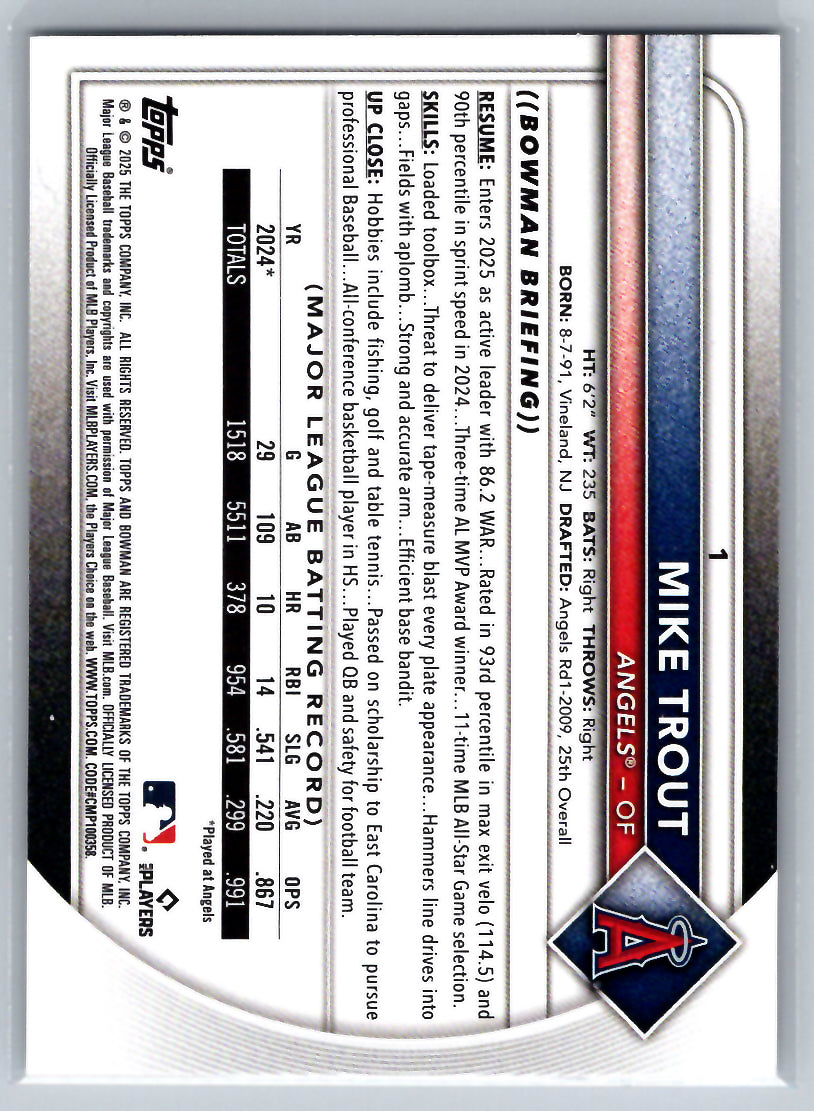 2025 Bowman #1 Mike Trout Los Angeles Angels
