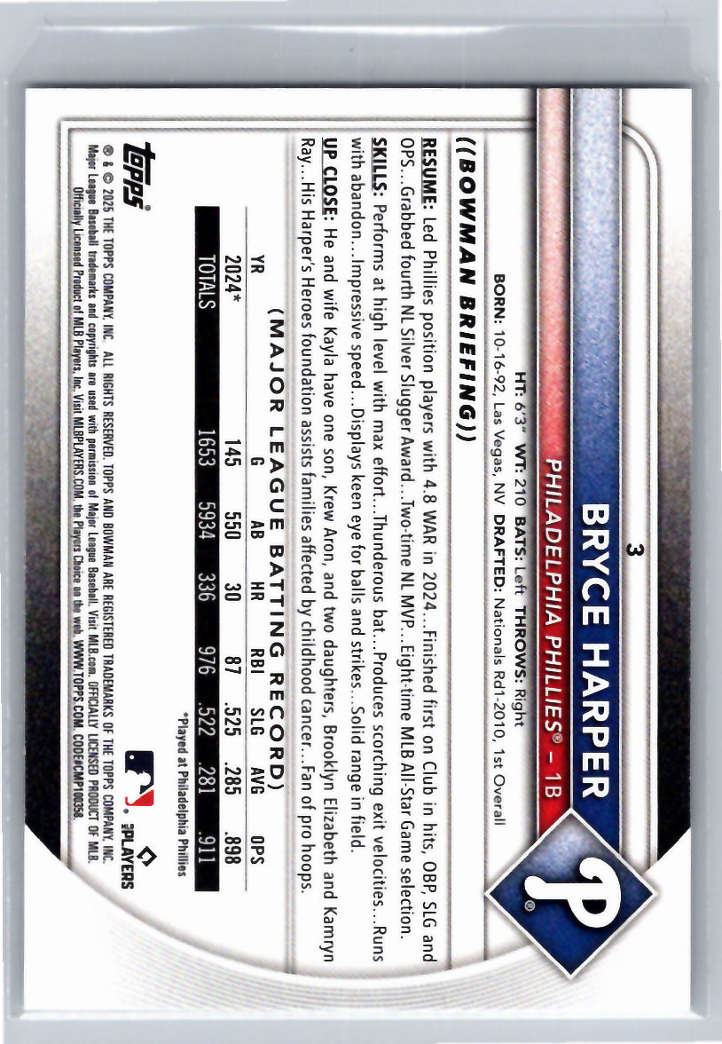 2025 Bowman #3 Bryce Harper Philadelphia Phillies