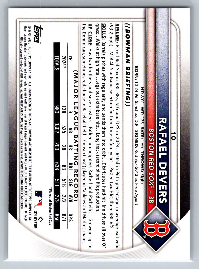 2025 Bowman #10 Rafael Devers Boston Red Sox