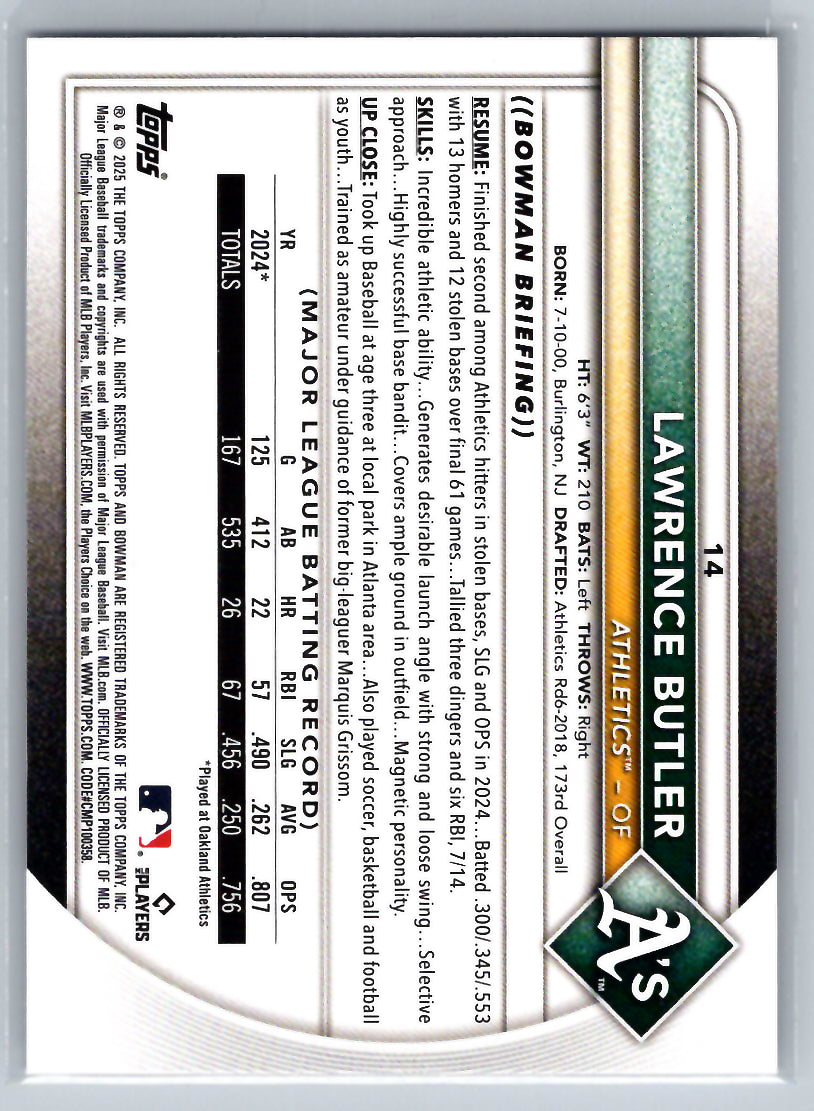 2025 Bowman #14 Lawrence Butler Athletics