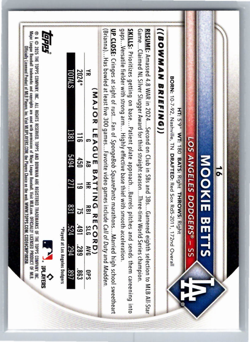 2025 Bowman #16 Mookie Betts Los Angeles Dodgers