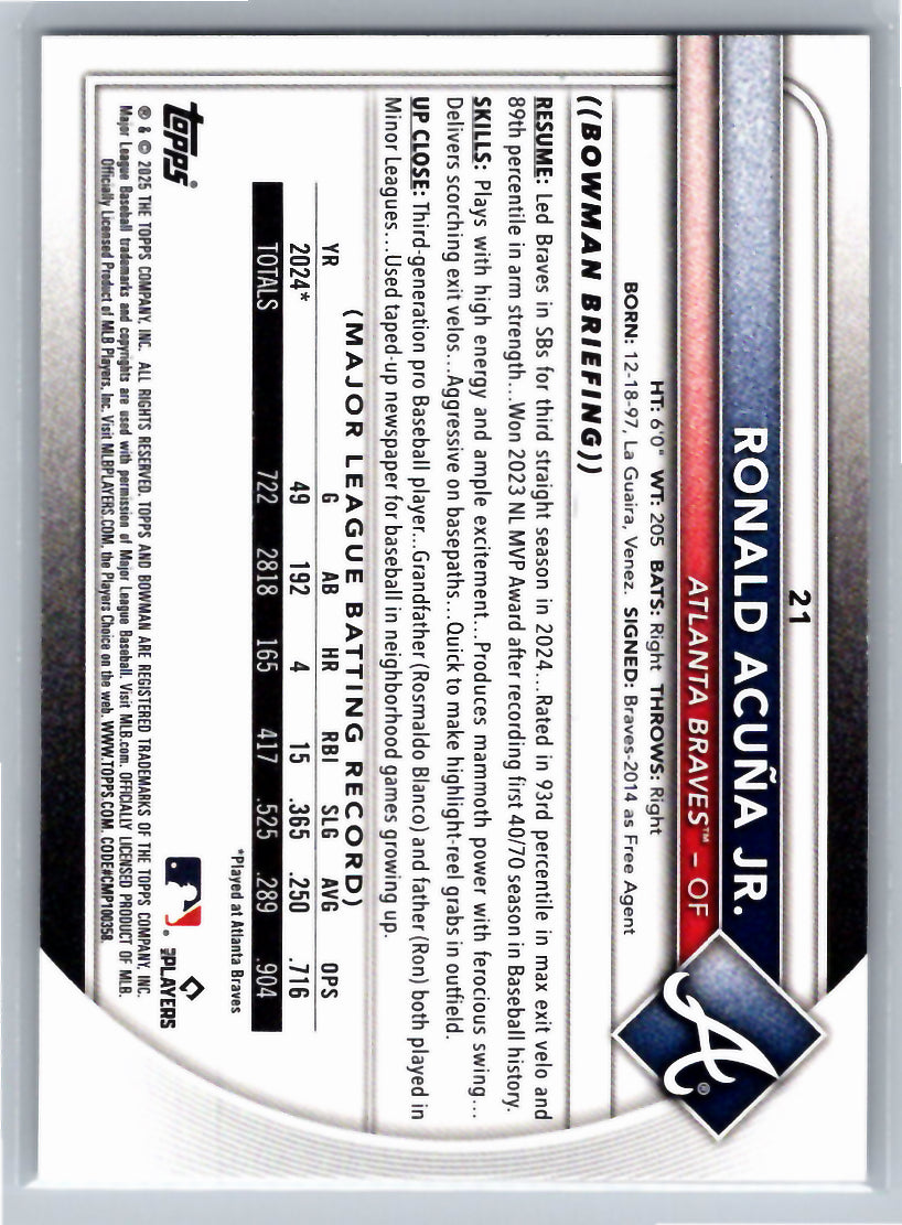 2025 Bowman #21 Ronald Acuña Jr. Atlanta Braves