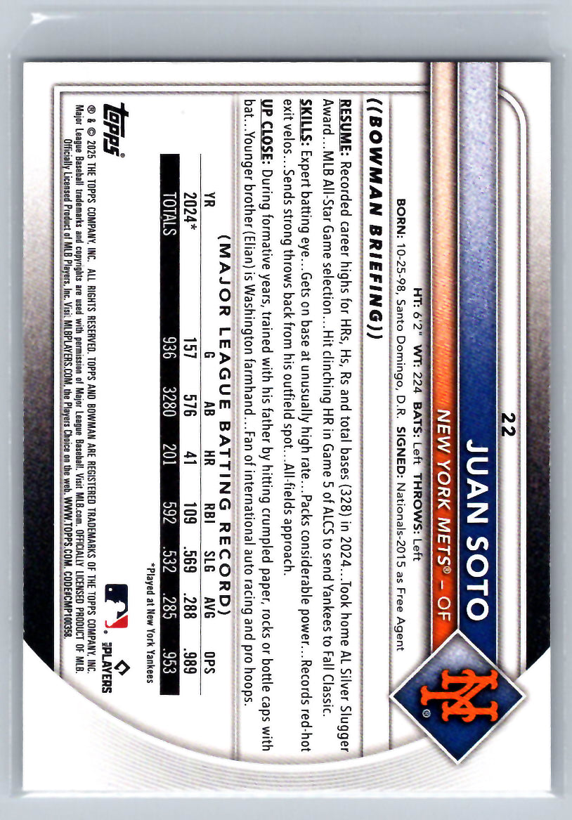 2025 Bowman #22 Juan Soto New York Mets