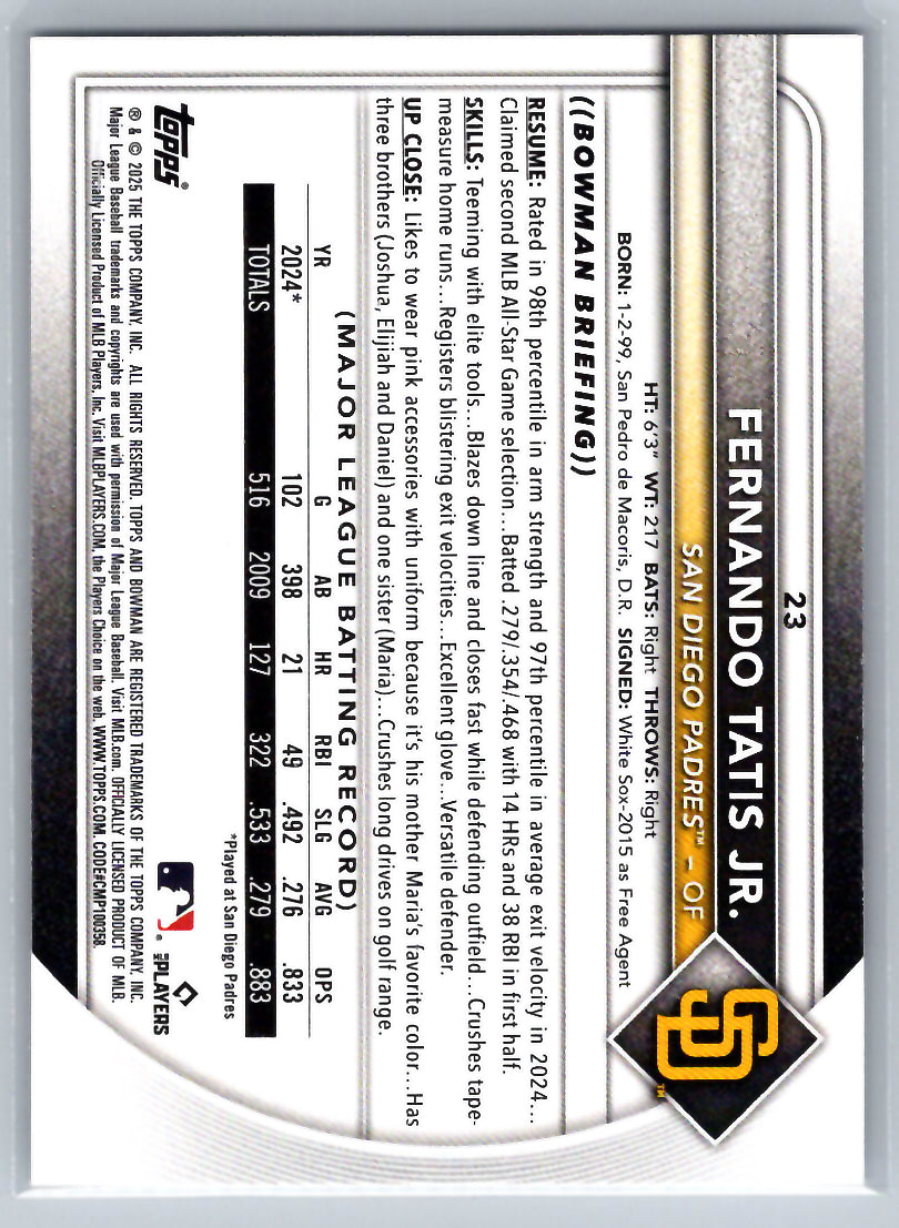 2025 Bowman #23 Fernando Tatis Jr. San Diego Padres