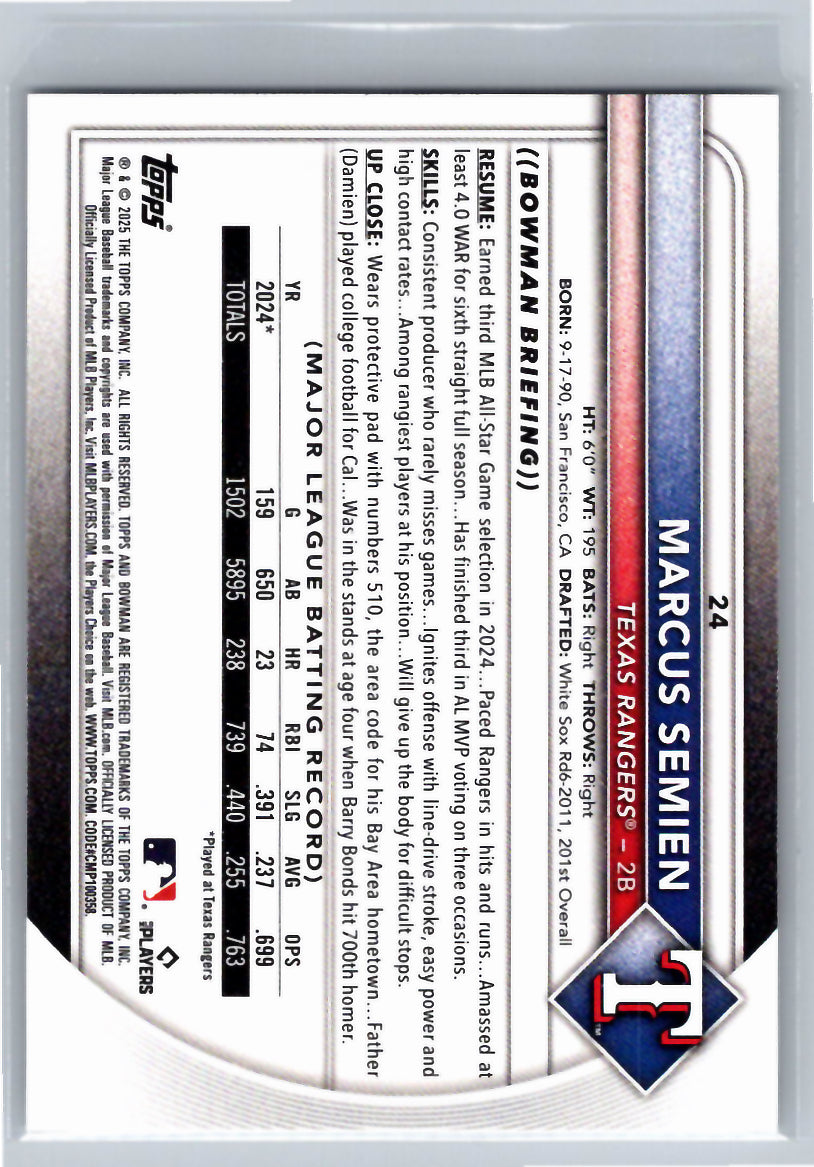 2025 Bowman #24 Marcus Semien Texas Rangers