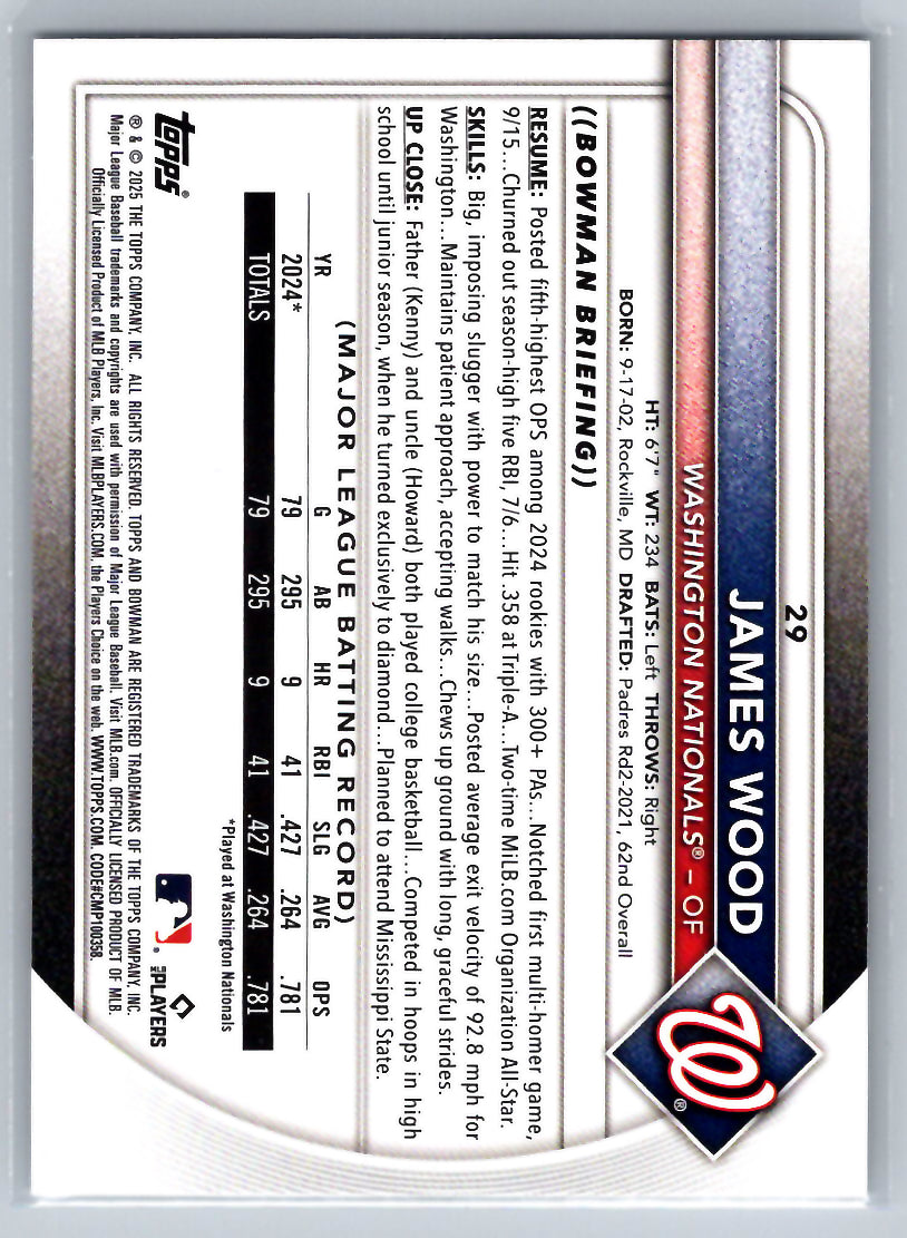 2025 Bowman #29 James Wood Washington Nationals