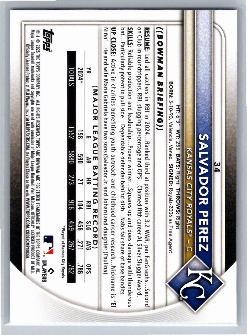 2025 Bowman #34 Salvador Perez Kansas City Royals