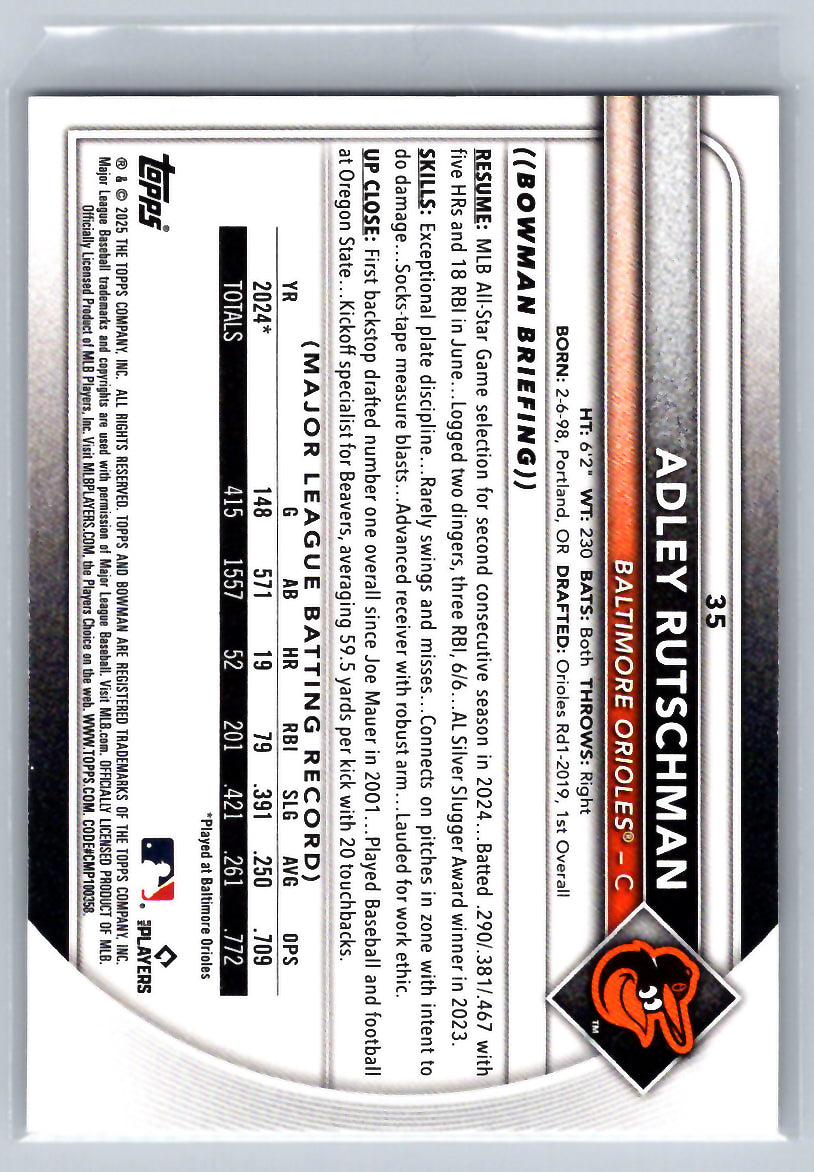2025 Bowman #35 Adley Rutschman Baltimore Orioles