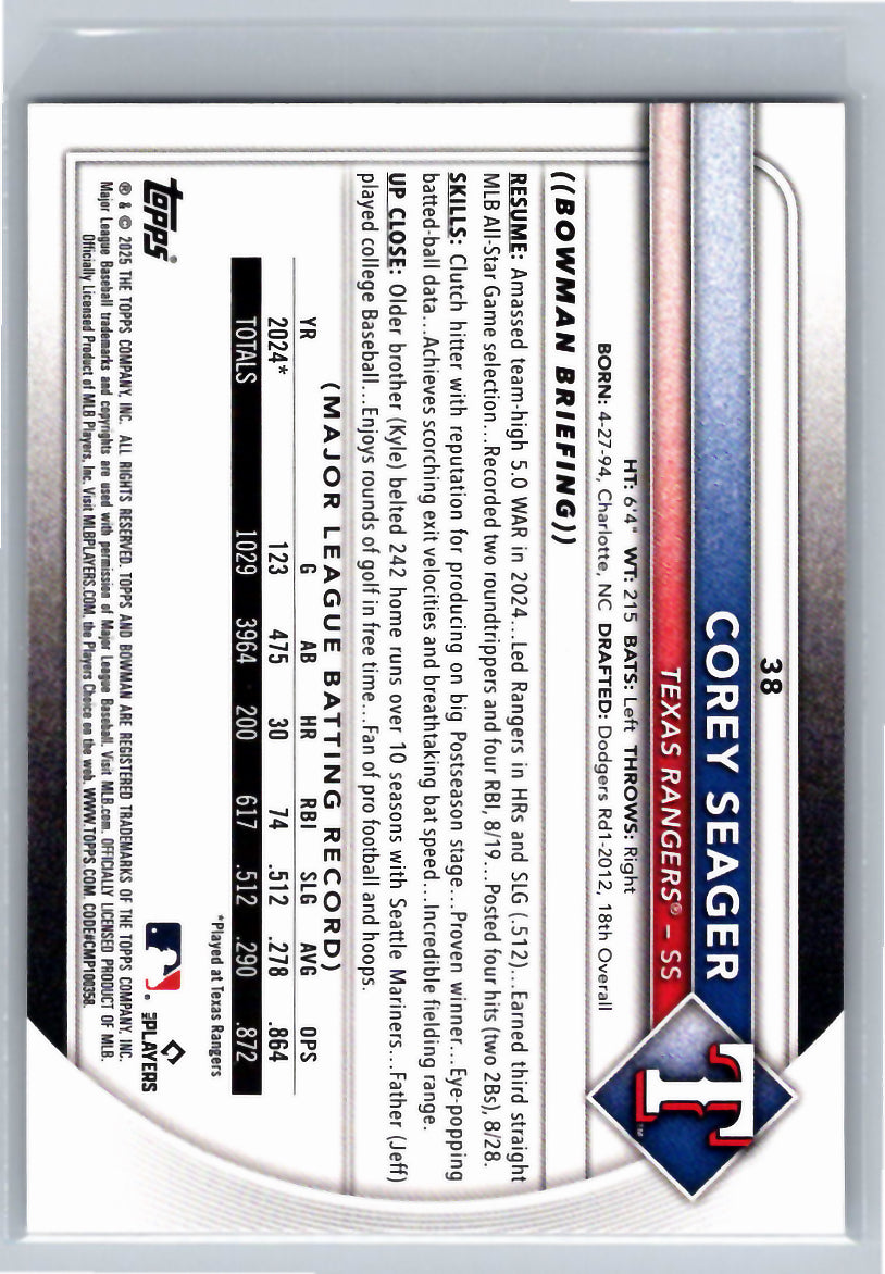 2025 Bowman #38 Corey Seager Texas Rangers