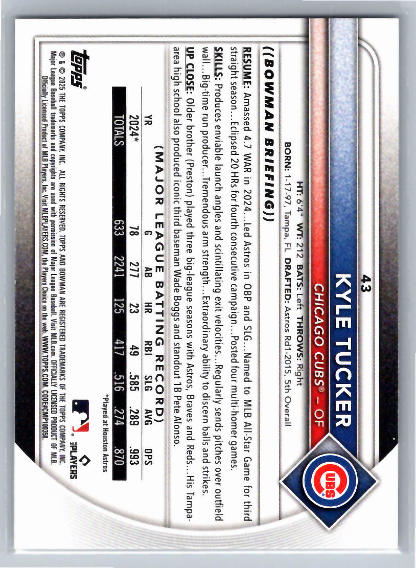 2025 Bowman #43 Kyle Tucker Chicago Cubs