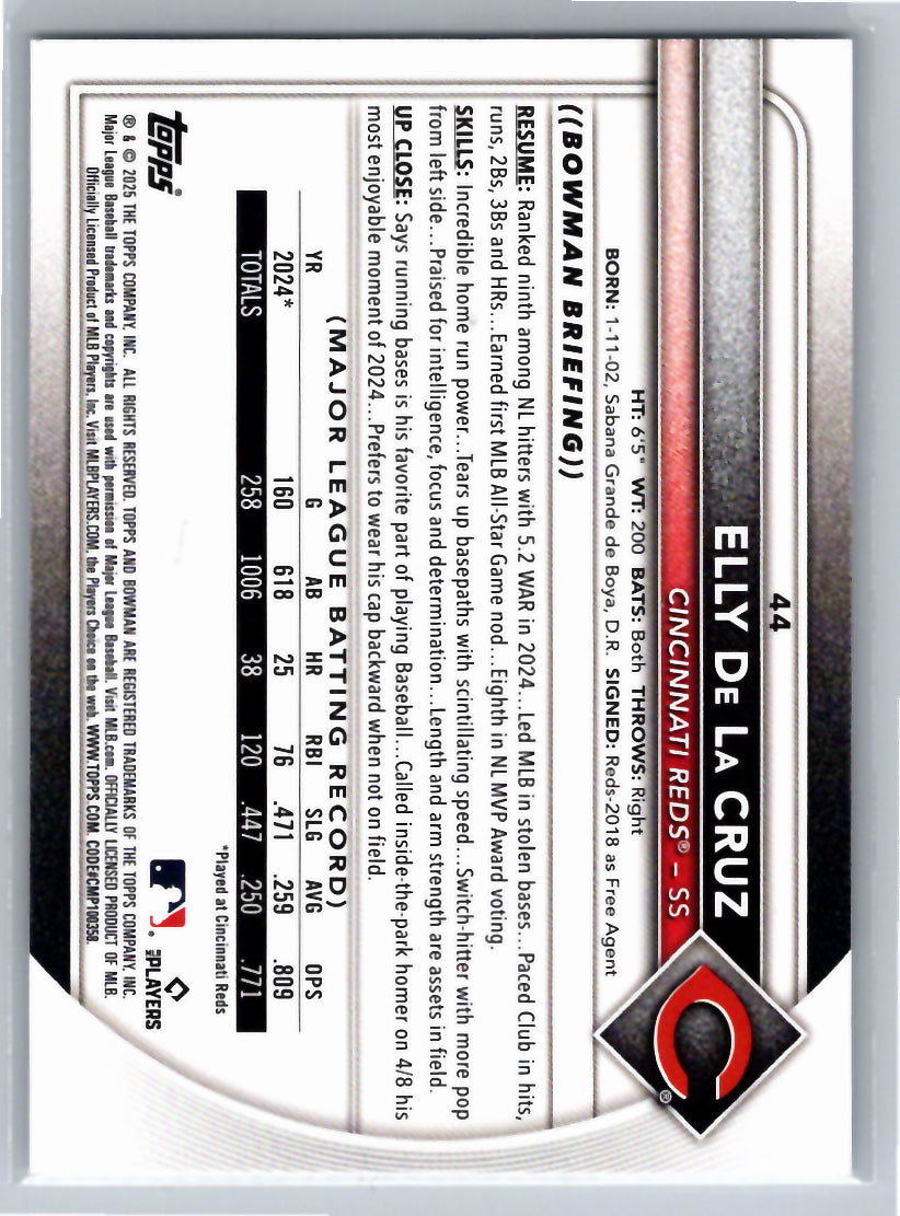 2025 Bowman #44 Elly De La Cruz Cincinnati Reds