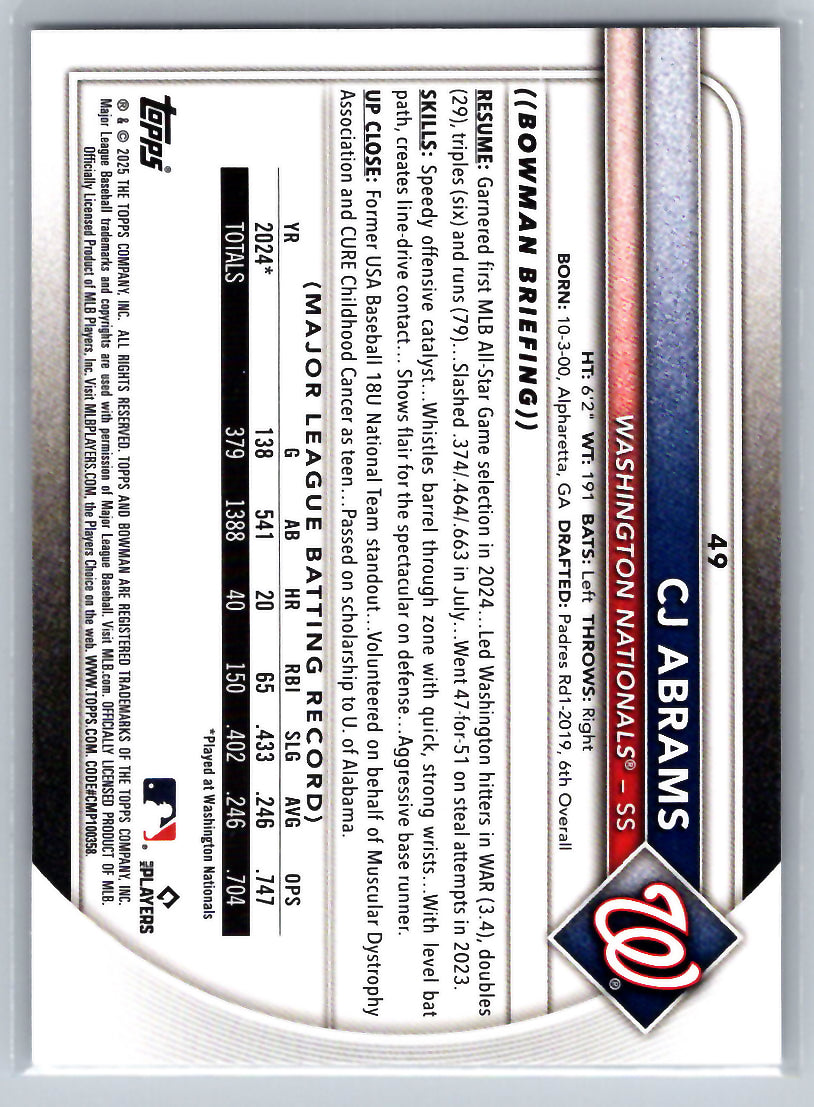 2025 Bowman #49 CJ Abrams Washington Nationals
