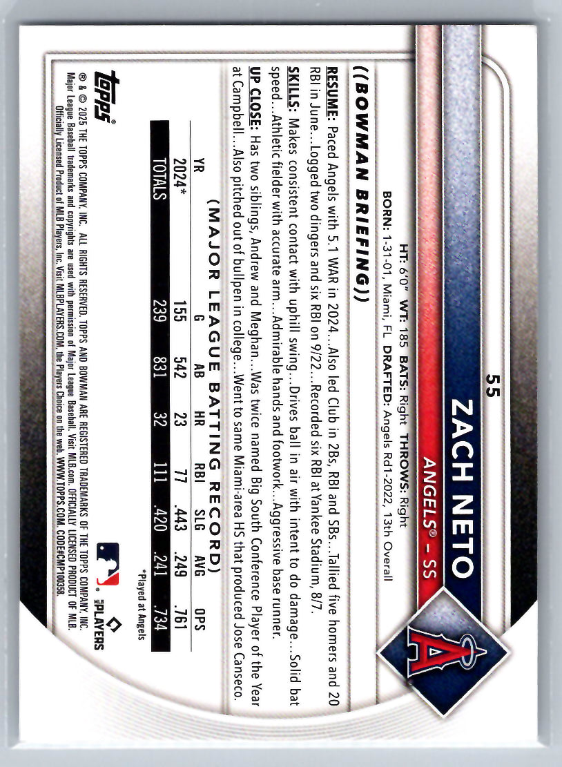 2025 Bowman #55 Zach Neto Los Angeles Angels