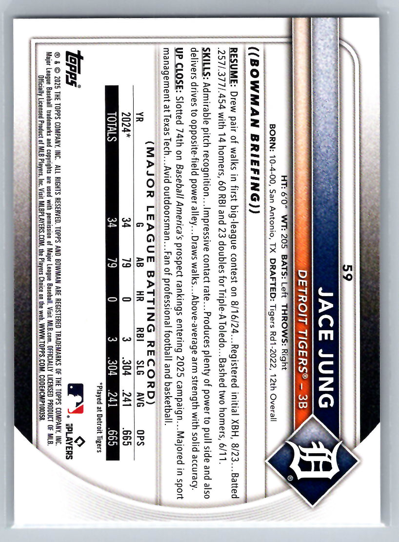 2025 Bowman #59 Jace Jung Detroit Tigers