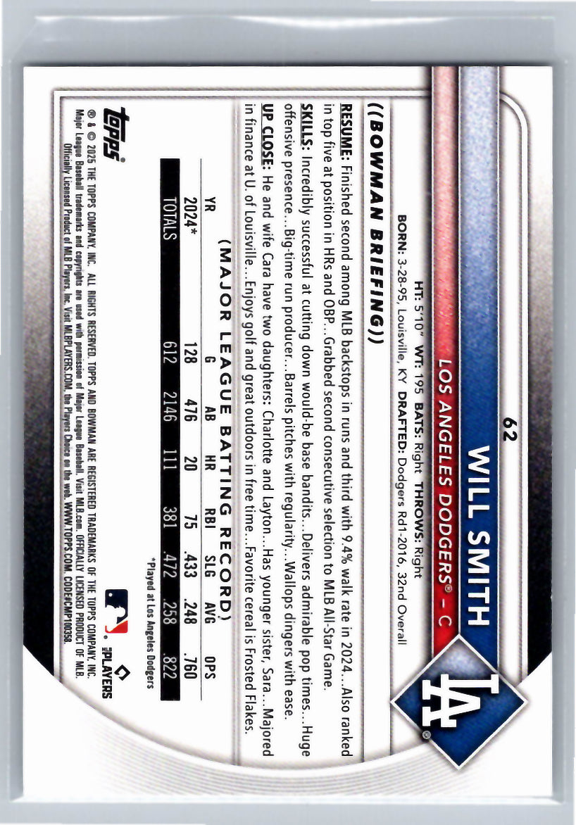 2025 Bowman #62 Will Smith Los Angeles Dodgers