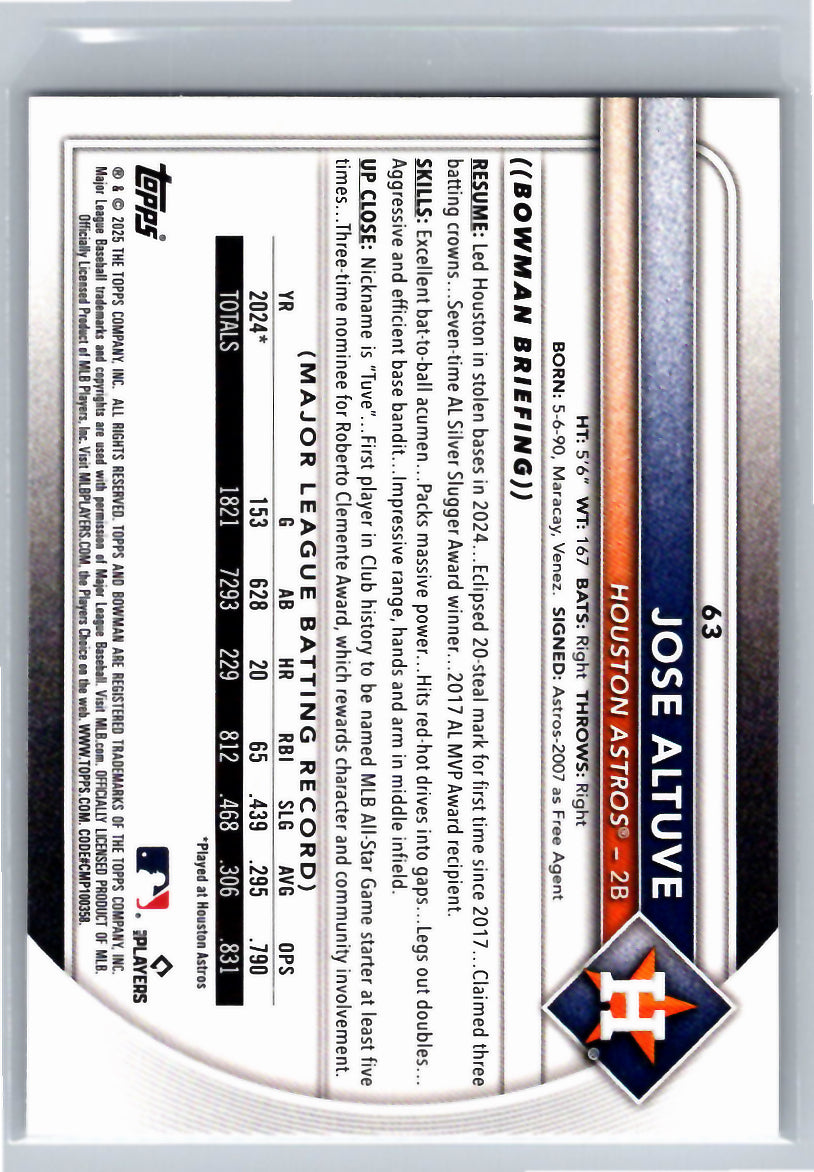 2025 Bowman #63 Jose Altuve Houston Astros