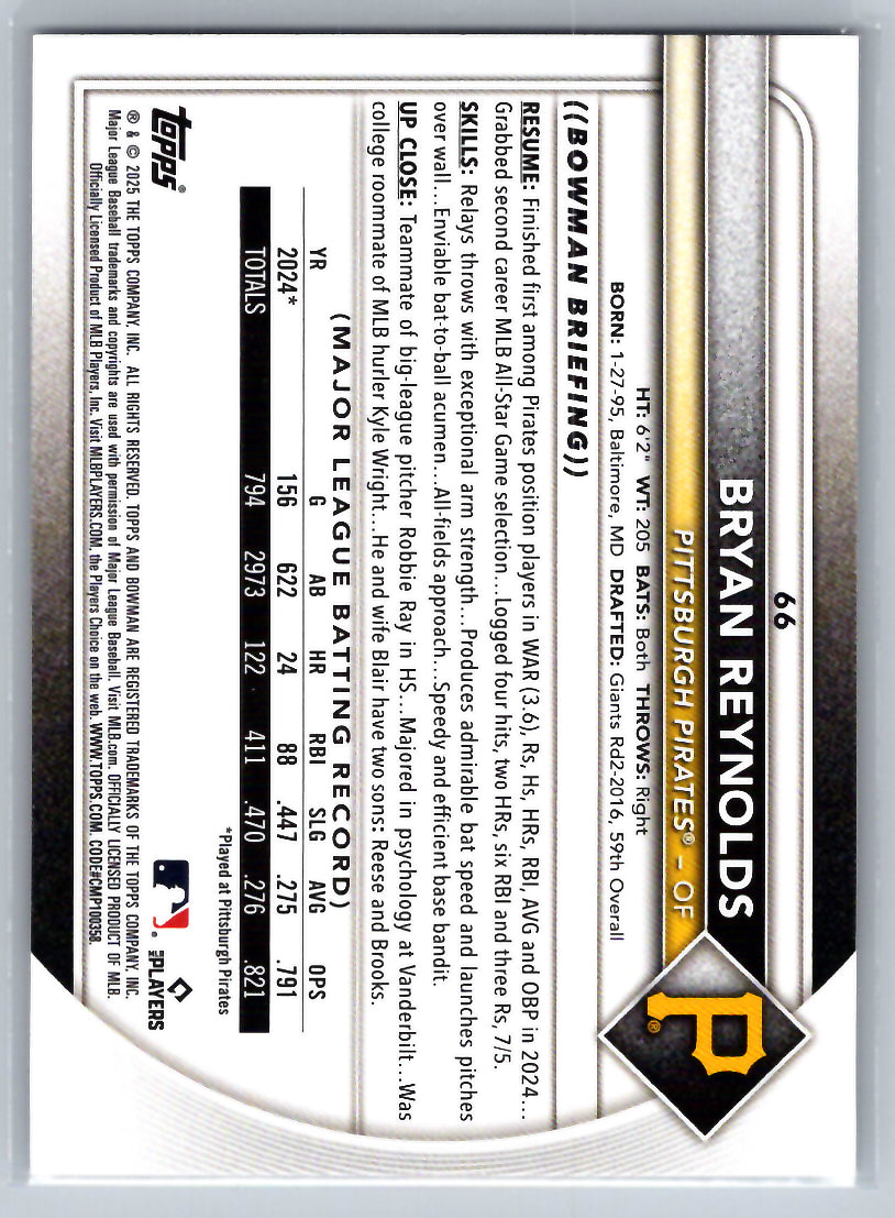 2025 Bowman #66 Bryan Reynolds Pittsburgh Pirates
