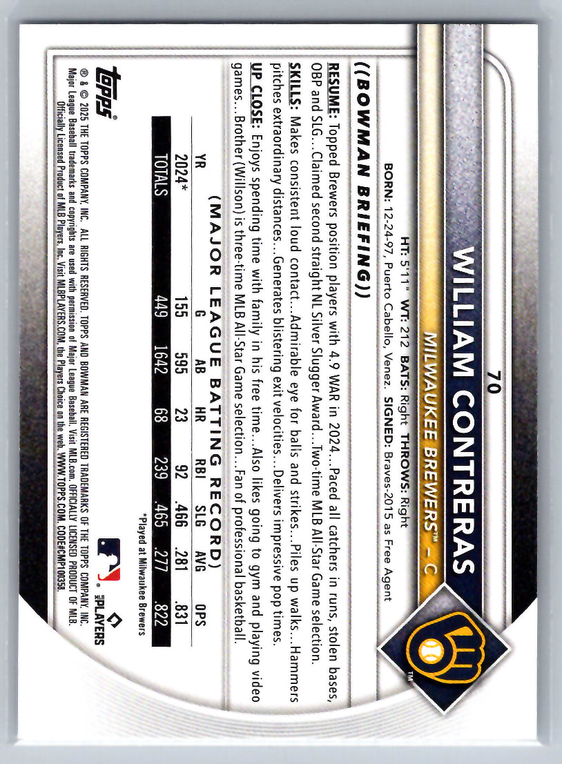 2025 Bowman #70 William Contreras Milwaukee Brewers