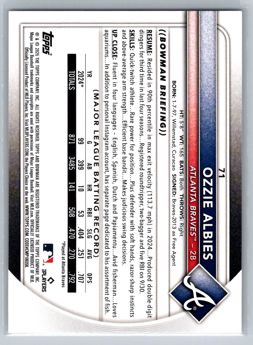 2025 Bowman #71 Ozzie Albies Atlanta Braves