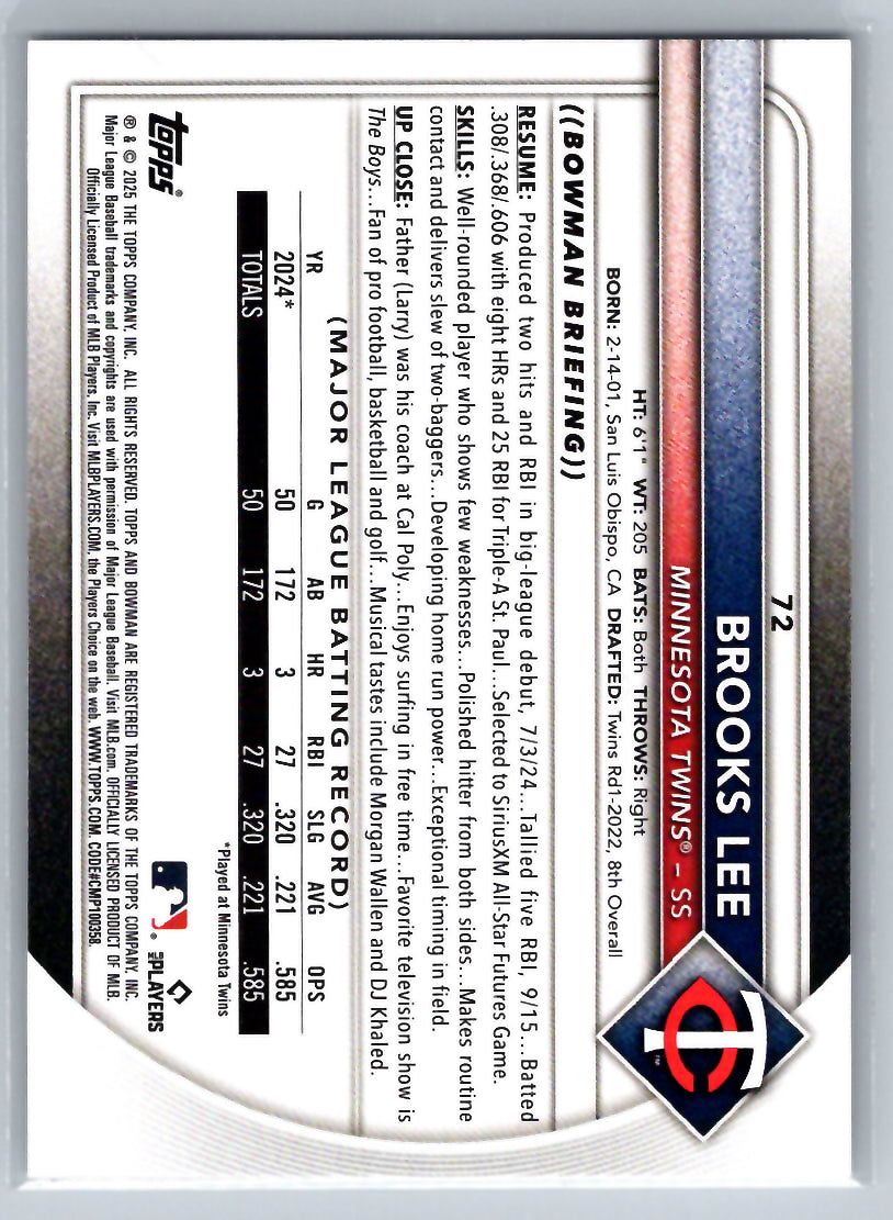 2025 Bowman #72 Brooks Lee Minnesota Twins