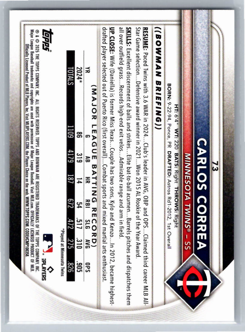 2025 Bowman #73 Carlos Correa Minnesota Twins