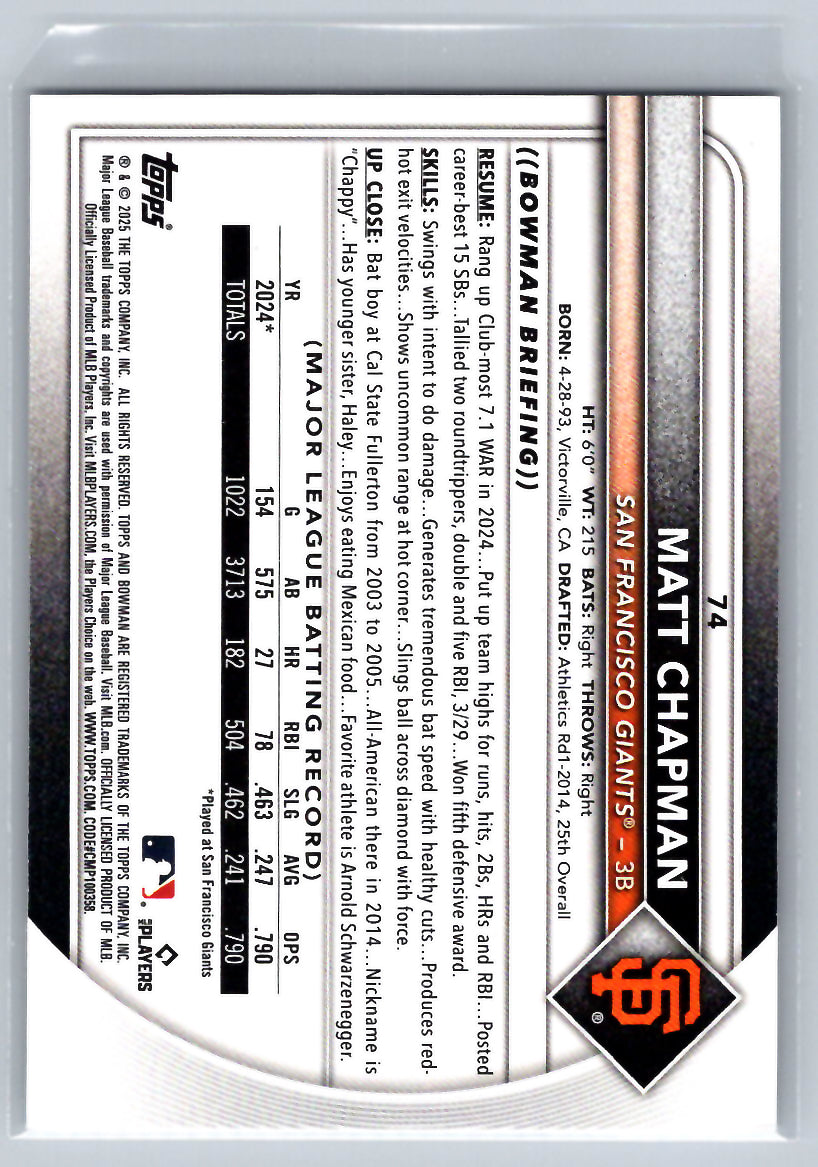 2025 Bowman #74 Matt Chapman San Francisco Giants