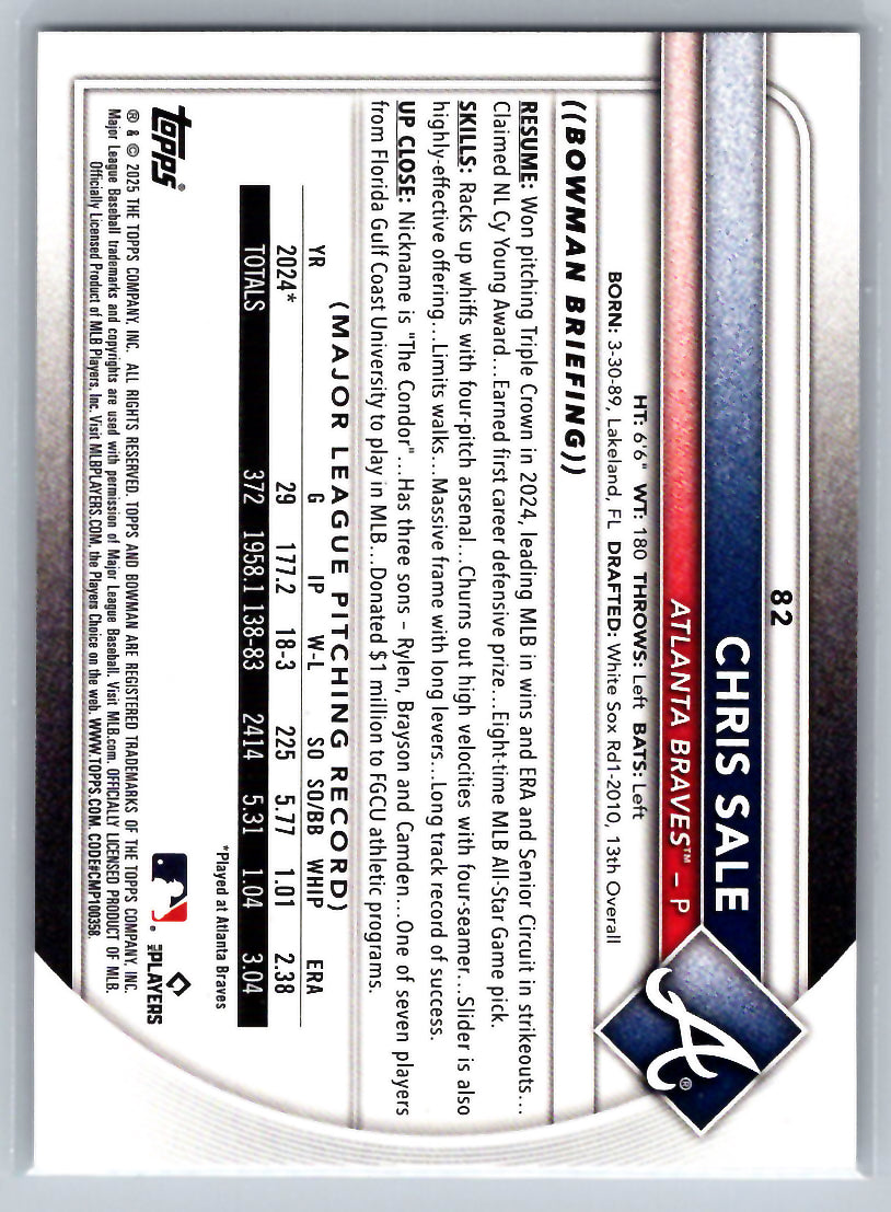 2025 Bowman #82 Chris Sale Atlanta Braves