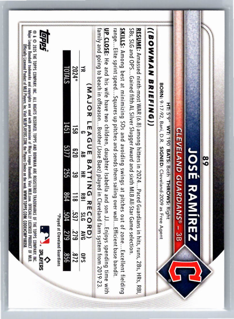 2025 Bowman #89 José Ramírez Cleveland Guardians