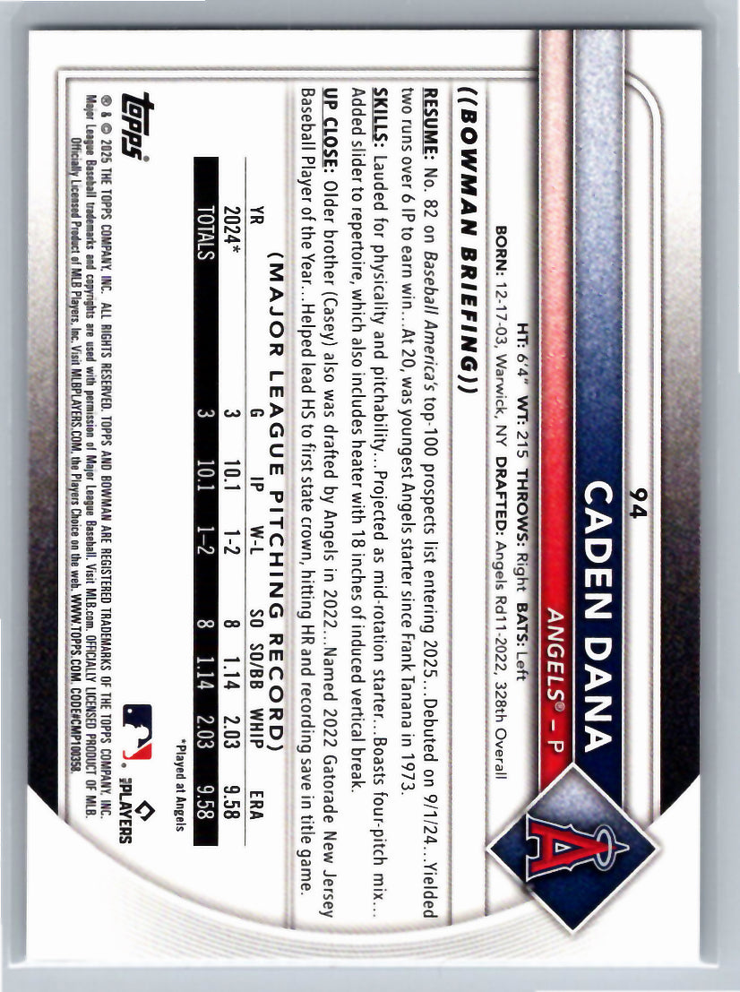 2025 Bowman #94 Caden Dana Los Angeles Angels