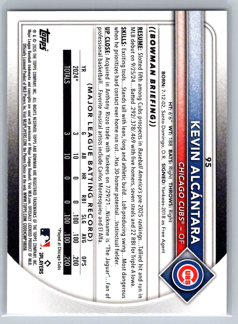 2025 Bowman #95 Kevin Alcántara Chicago Cubs