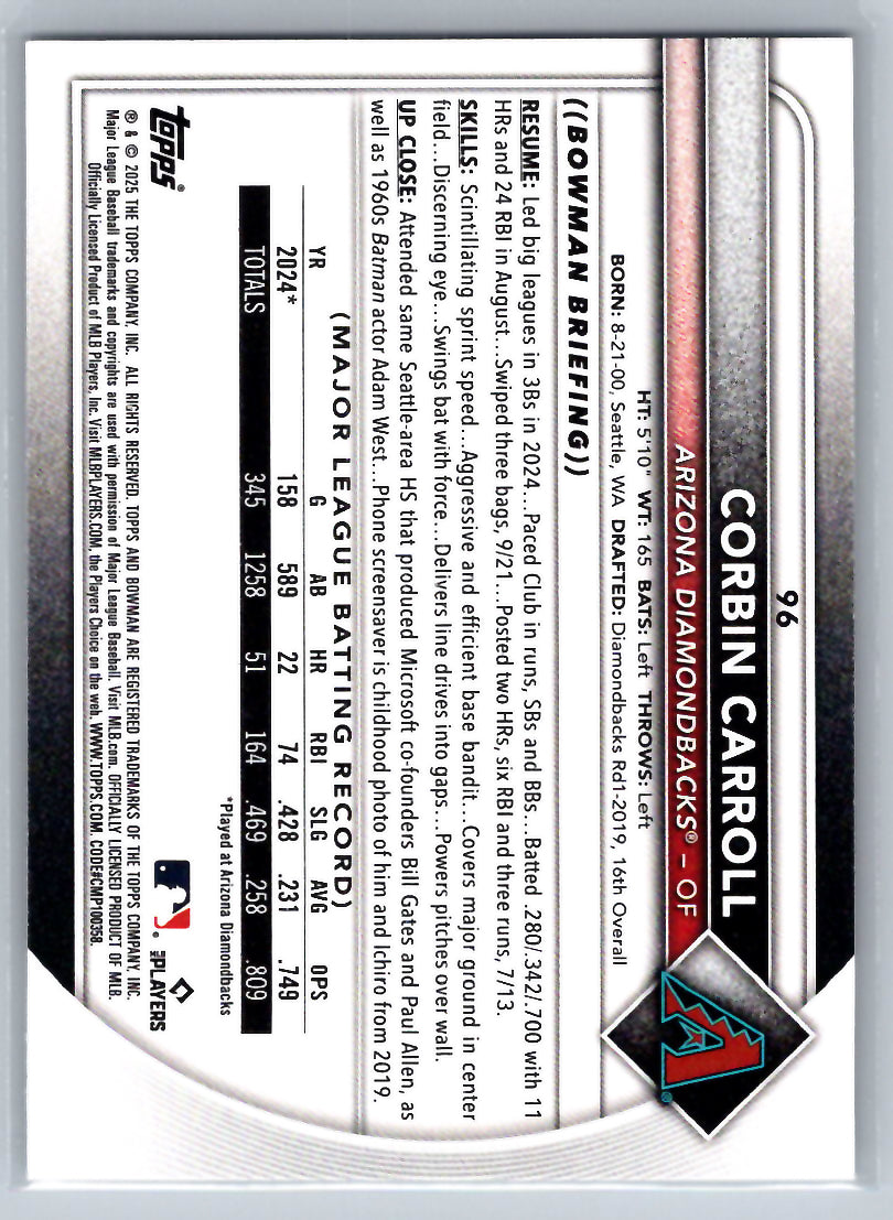 2025 Bowman #96 Corbin Carroll Arizona Diamondbacks