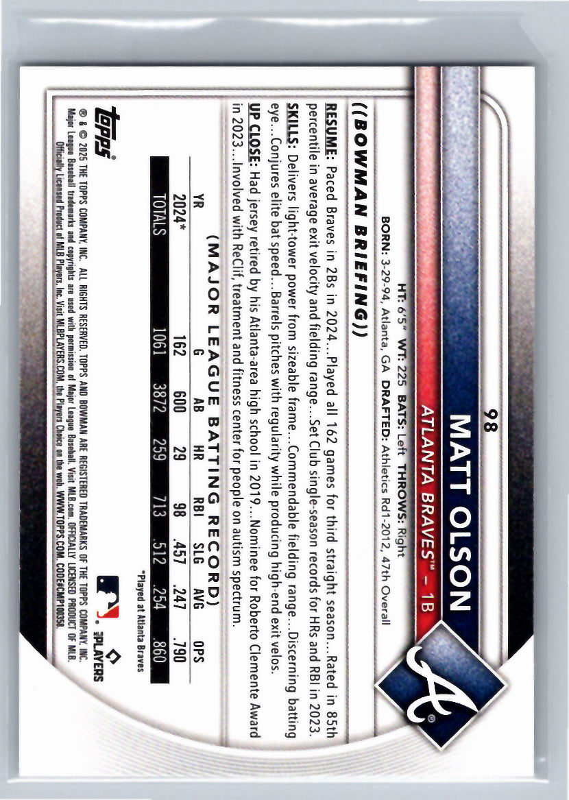 2025 Bowman #98 Matt Olson Atlanta Braves