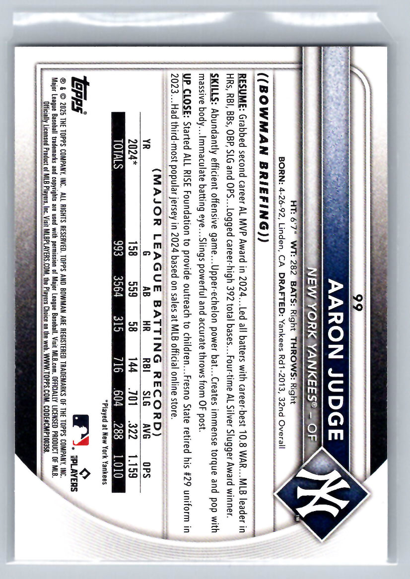 2025 Bowman #99 Aaron Judge New York Yankees